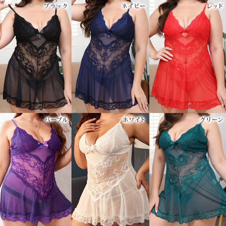 花柄レースV切替ベビードール LL 3L 4L 5L (r7355）