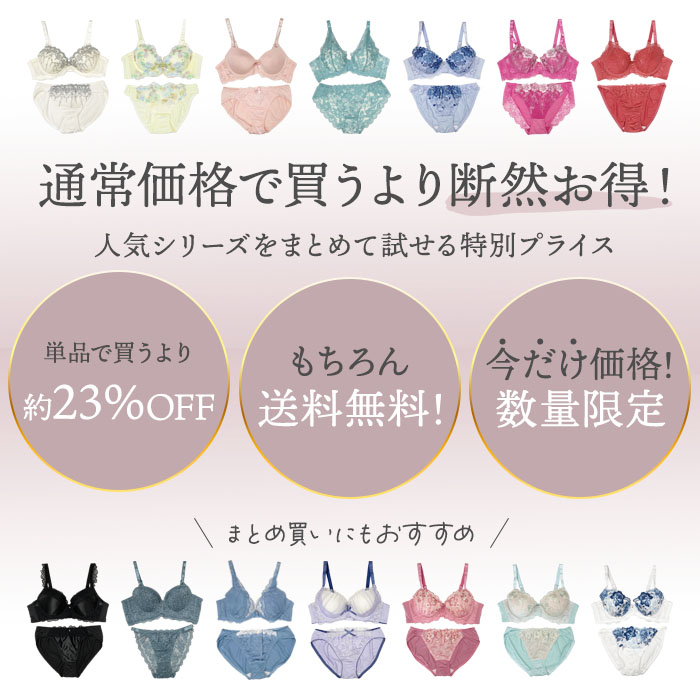 テイストが選べるブラ＆ショーツセット３点入り福袋 (B～Fカップ/アンダー80～100） (fukubura-3t)