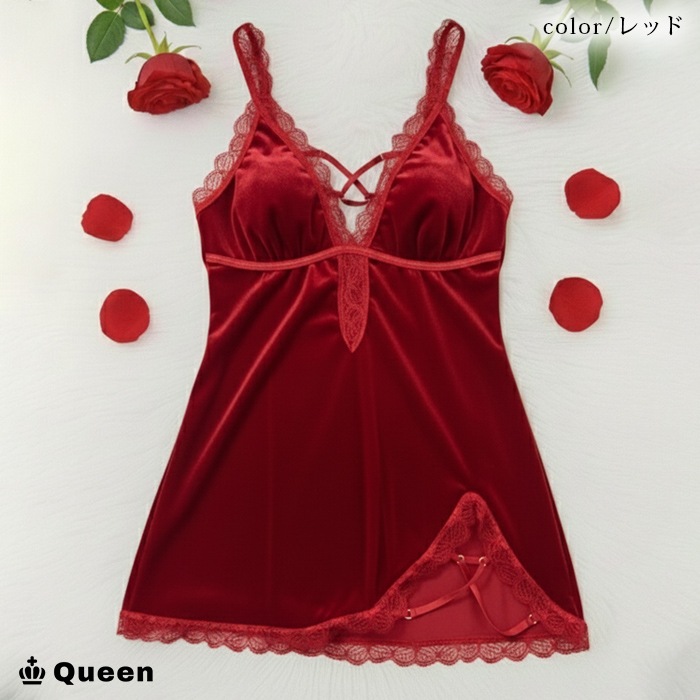 レースアップベロアベビードール（Tバックショーツつき） (r363）