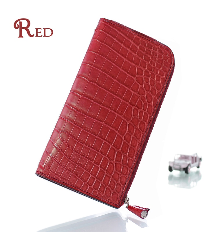 ヴェデッタ　クロコダイル　スリムウォレット　レッド
