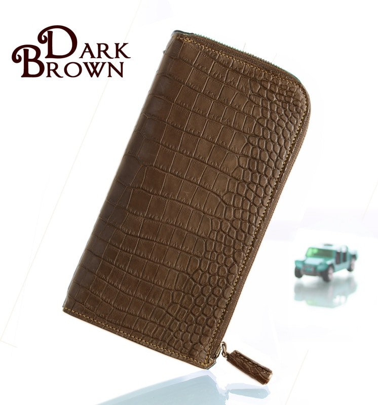 クロコダイル　スリムウォレット　ダークブラウン