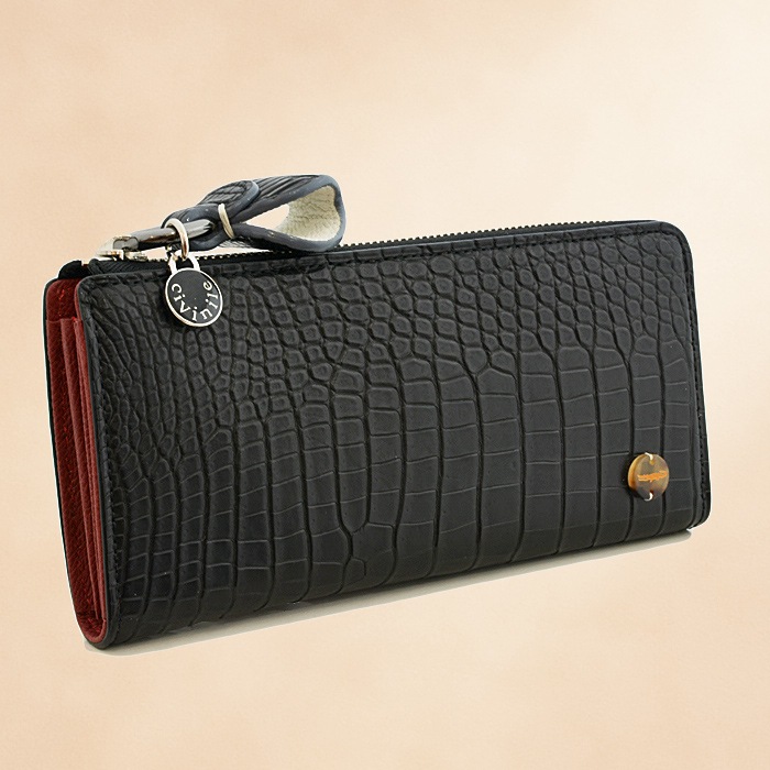 チビナイル　マット　クロコダイル　ウォレット　ロルナ　ブラック