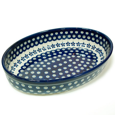 ポーランド陶器　ポーリッシュポタリー　「ボレスワヴィエツ」 オーバルグラタン皿大　GU349-166A　ピーコック/さくら柄