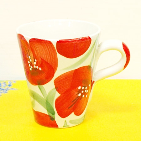 スペイン陶器　SP-49APH　マグカップ/赤いポピー柄