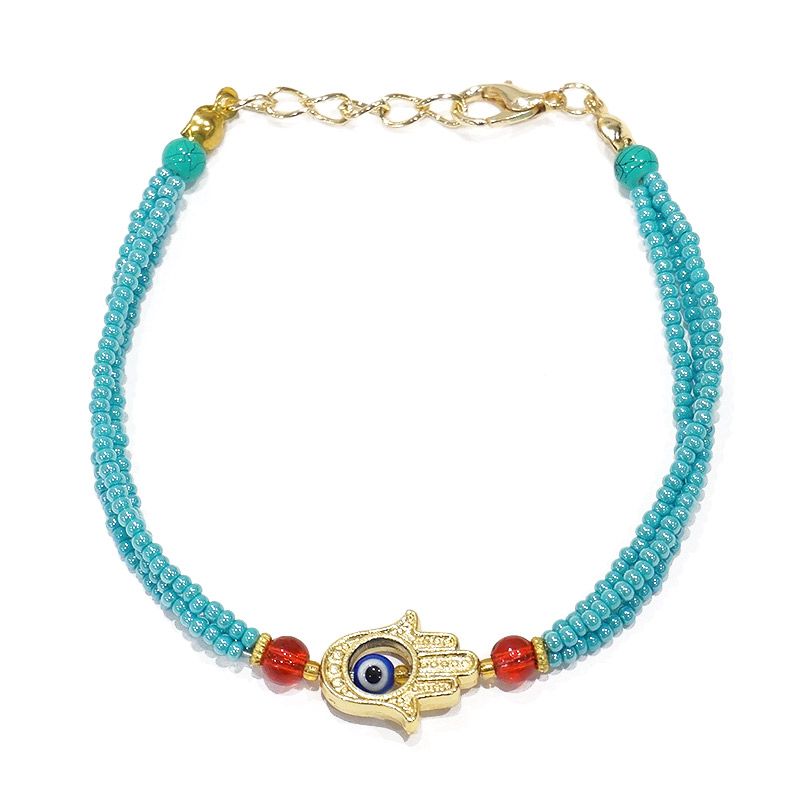 ナザールボンジュウ　ビーズブレスレット　N-B13759TQ　ターコイズ