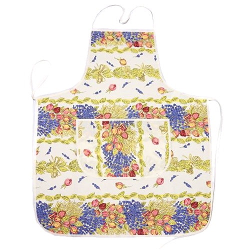 南仏プロヴァンス製　コットンエプロン　ローズ&ラベンダー柄　FAP-ROSELV-PK
