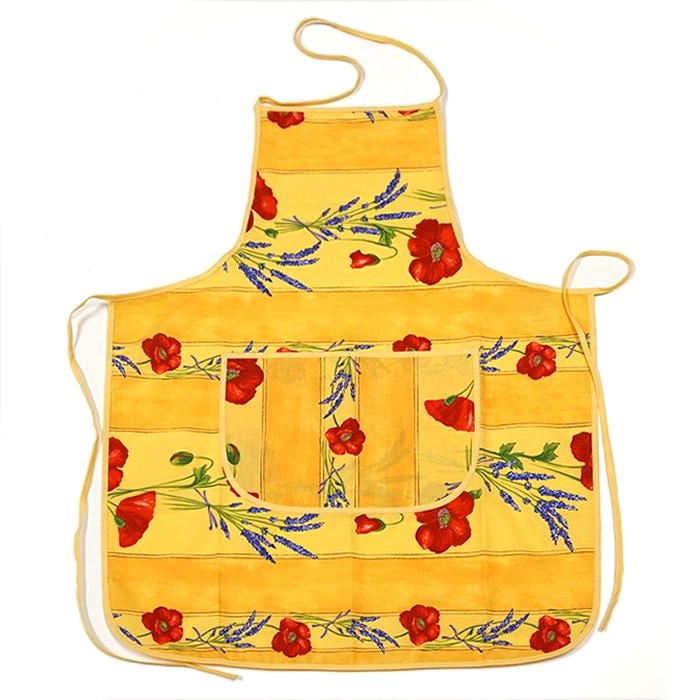 南仏プロヴァンス製　コットンエプロン　ポピー柄　イエロー　FAP-CQLC-YL