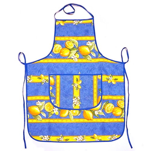 南仏プロヴァンス製　コットンエプロン　シトロン柄　ブルー　FAP-CITRON-BL