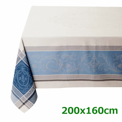 フランス製 ジャカード織　撥水テーブルクロス☆ ヴェルサイユ/ブルー 200x160cmサイズ F200160-VRSL-WB