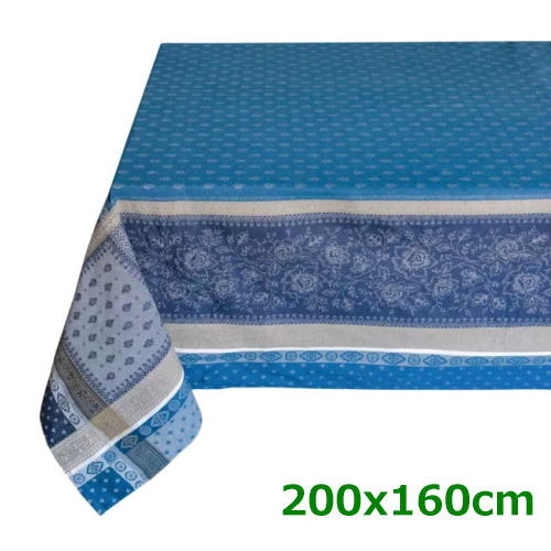 フランス製 ジャカード織　撥水テーブルクロス☆ マッシリア/ブルー 200x160cmサイズ F200160-MSL-BL