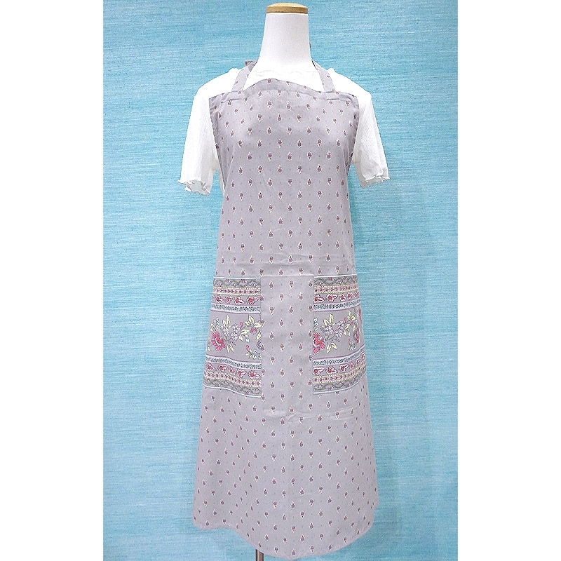 南仏プロヴァンス製　コットンエプロン　アヴィニョン/グレー　FAP-AVIGNION-GY