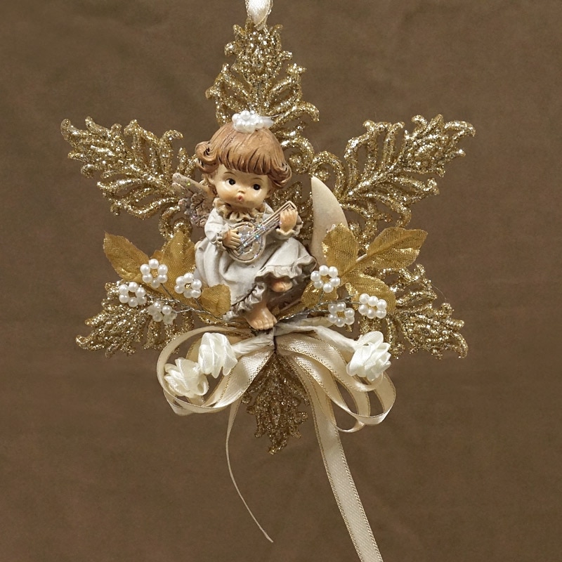 ザルツブルグのクリスマス飾り　天使のオーナメント 雪の結晶/マンドリン　RSP-AGL-SNOW1