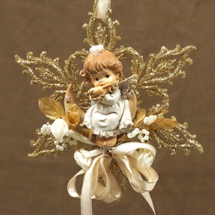 ザルツブルグのクリスマス飾り　天使のオーナメント 雪の結晶/フルート　RSP-AGL-SNOW3