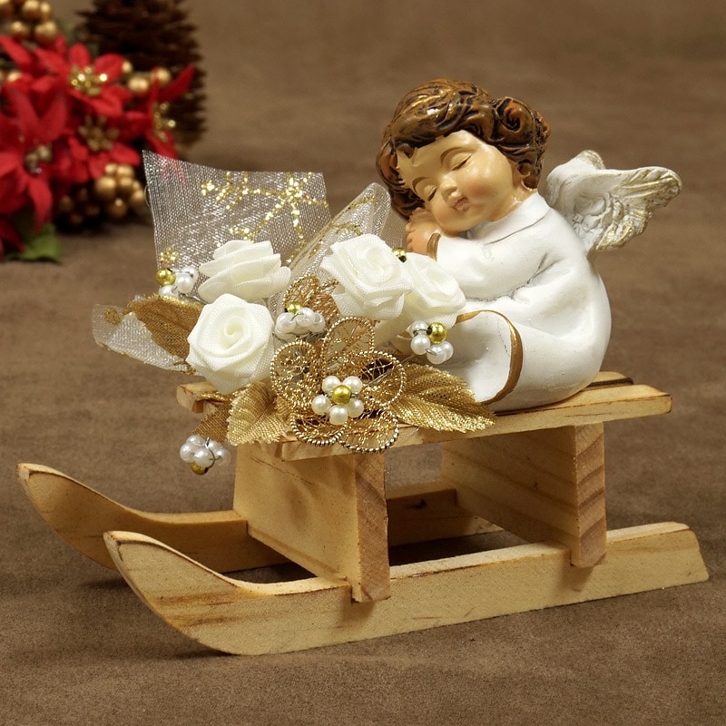 ザルツブルグのクリスマス飾り　そり(ホワイトローズ)　天使/ねんね　RSP-AGL-SLEI-S3