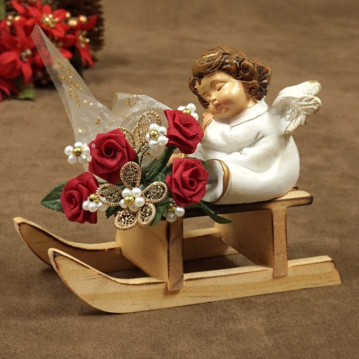 ザルツブルグのクリスマス飾り　そり(レッドローズ)　天使/ねんね　RSP-AGL-SLEI-SR3