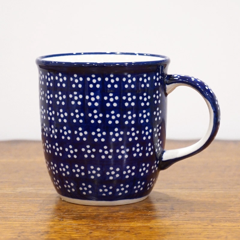 ポーランド陶器　ポーリッシュポタリー 「ボレスワヴィエツ」 マグカップ大（約360cc）GU1105-226A　藍地×白小花