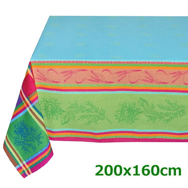 フランス製 ジャカード織　撥水テーブルクロス☆ セザンヌ/ターコイズ 200x160cmサイズ　F200160-CZN-TQ