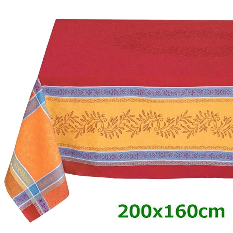 フランス製 ジャカード織　撥水テーブルクロス☆ オリヴィア/レッド 200x160cmサイズ　F200160-OLVI-RD