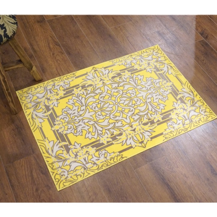 フランス モケット織マット 90×60cm　カドレ/イエロー　FRG60-CADRE-YL