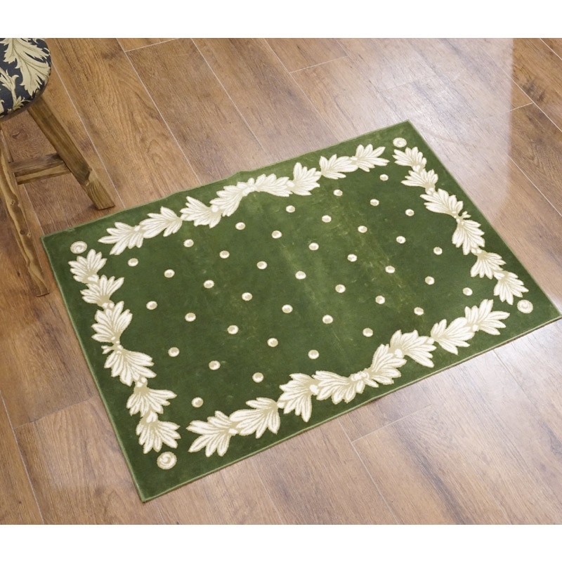 フランス モケット織マット 90×60cm　アネモネ/グリーン　FRG60-ANMN-GR