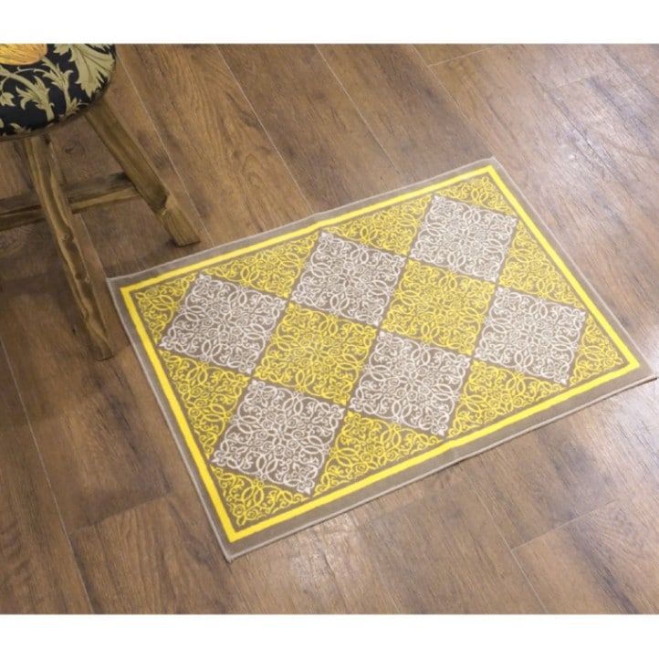 フランス モケット織マット 70×50cm　ダマスク/イエロー　FRG50-DAMAS-YL