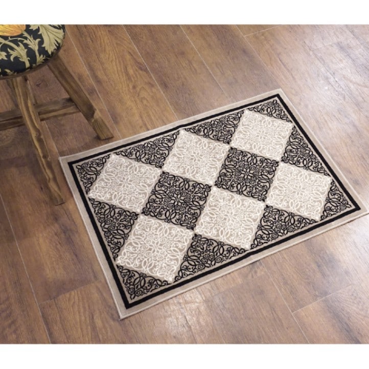 フランス モケット織マット 70×50cm　ダマスク/ブラック　FRG50-DAMAS-BK