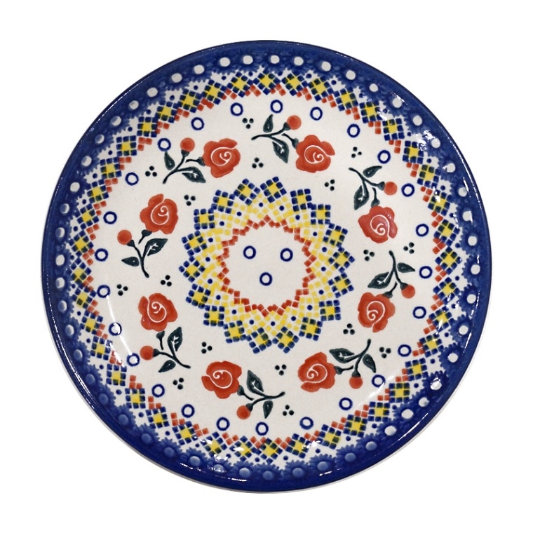 ポーランド陶器　ポーリッシュポタリー 「VENA」 プレート17cm　V195-U504　ローズ柄