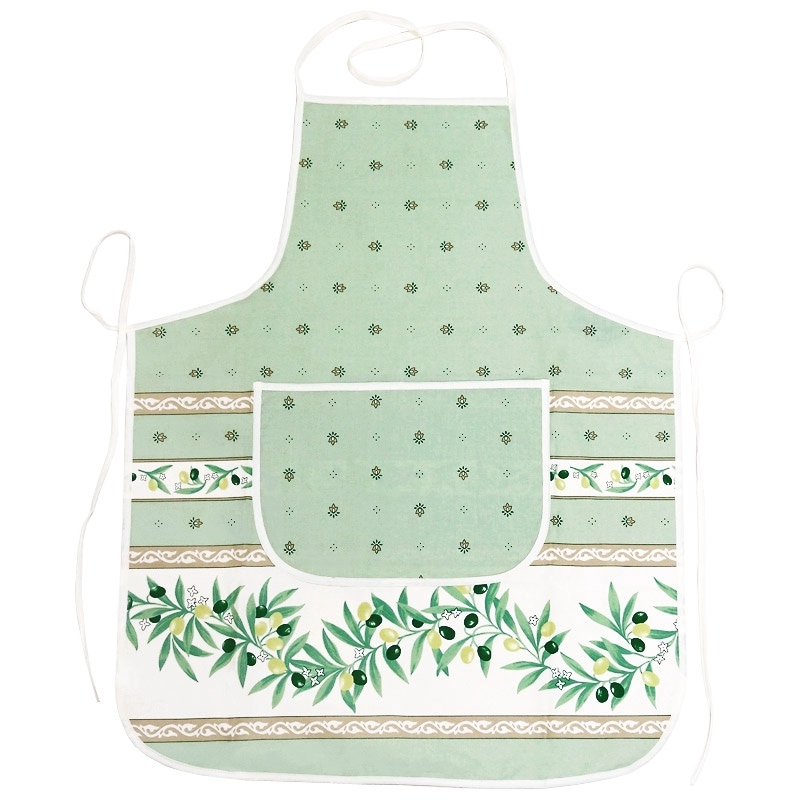 南仏プロヴァンス製　コットンエプロン　オリーブ柄/グリーン　FAP-RMTL-GR