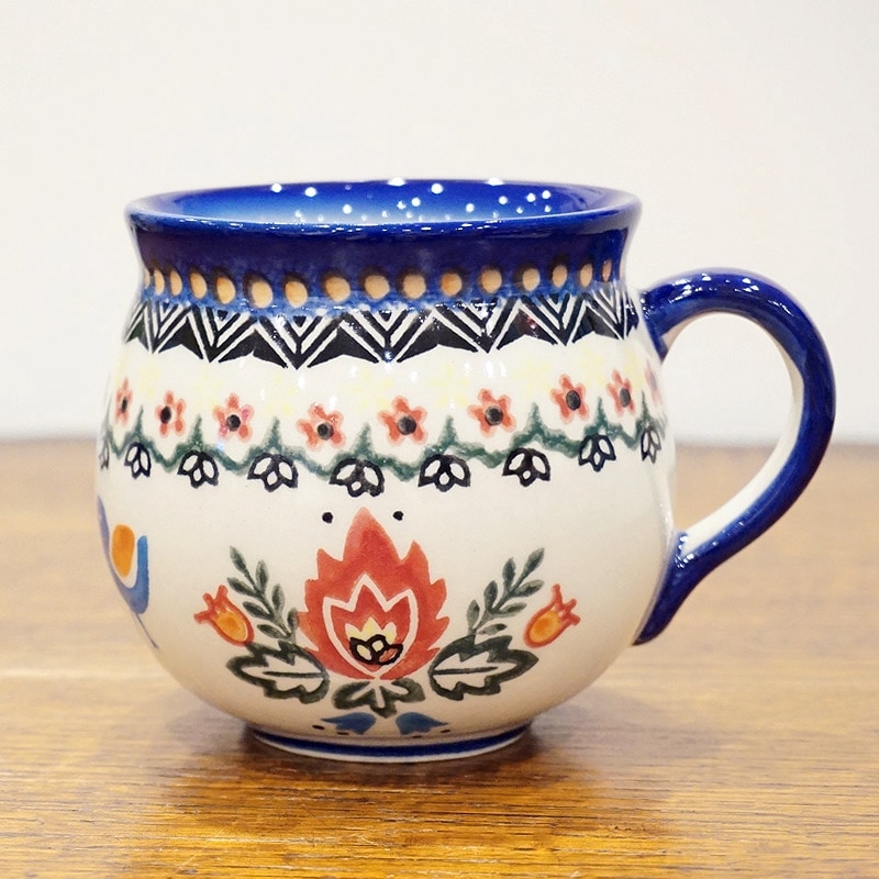ポーランド陶器　ポーリッシュポタリー 「VENA」 マグカップ大（約340cc） V352-U288　小鳥