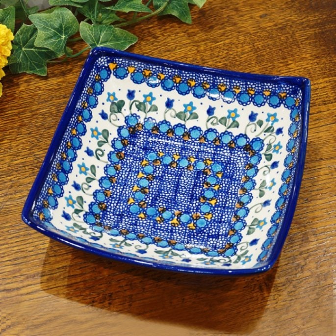 ポーランド陶器　ポーリッシュポタリー 「VENA」 タフィーボウル　V161-U006　ブルーフラワー柄