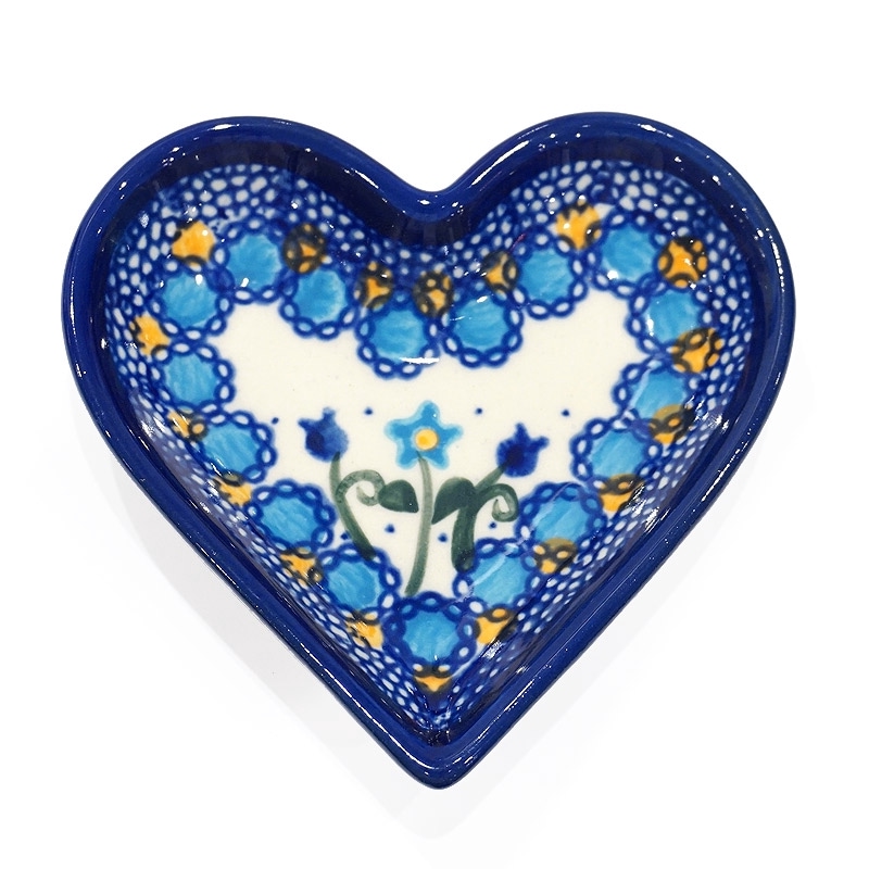 ポーランド陶器　ポーリッシュポタリー 「VENA」 ハートプレート　V392-U006　ブルーフラワー柄