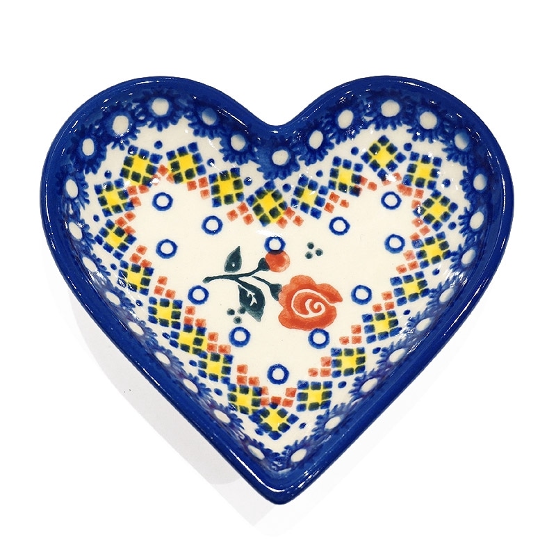 ポーランド陶器　ポーリッシュポタリー 「VENA」 ハートプレート　V392-U504　ローズ
