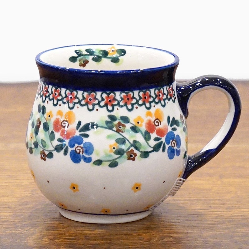 ポーランド陶器　ポーリッシュポタリー 「Millena」 マグカップ大（約360ml） M0117-B1　花かんむり