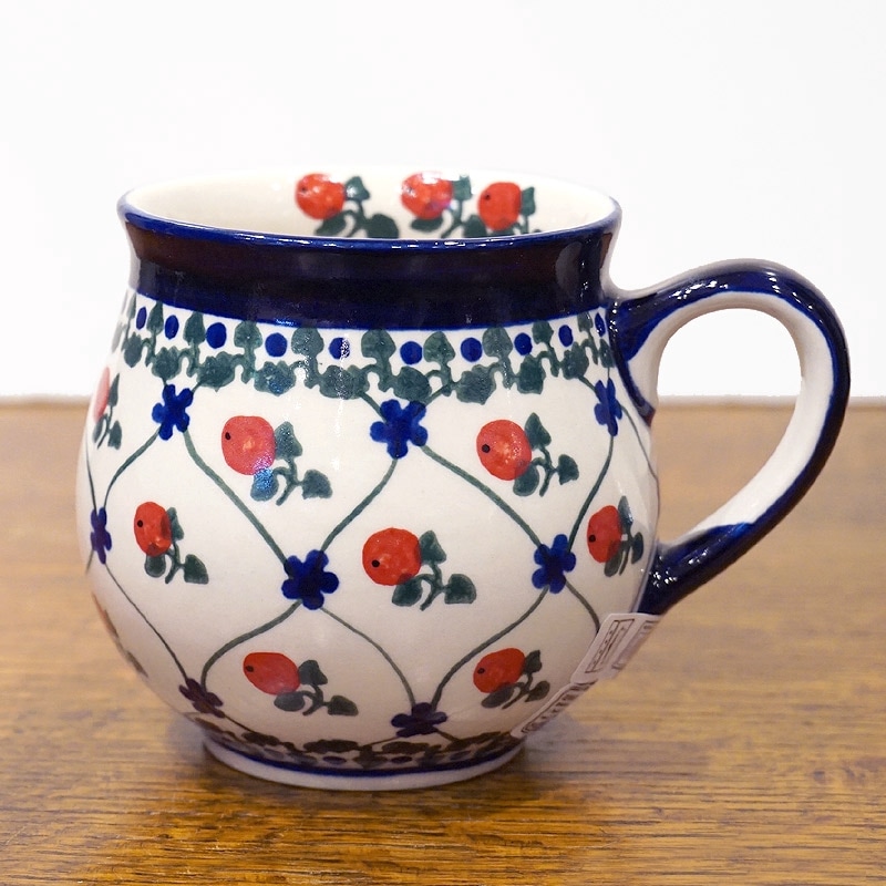 ポーランド陶器　ポーリッシュポタリー 「Millena」 マグカップ大（約360ml） M0117-063R　赤い実トレリス