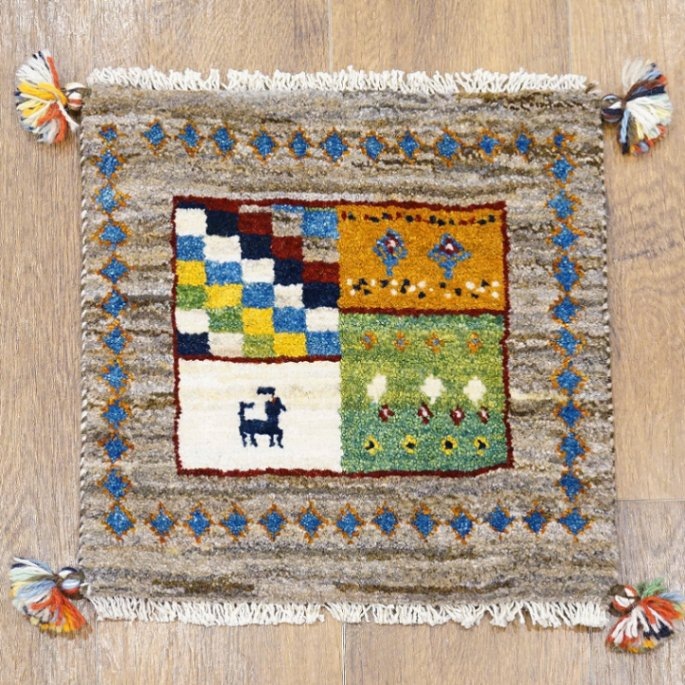 手織りギャッベ　GB40-455　座布団サイズ　約39×42cm