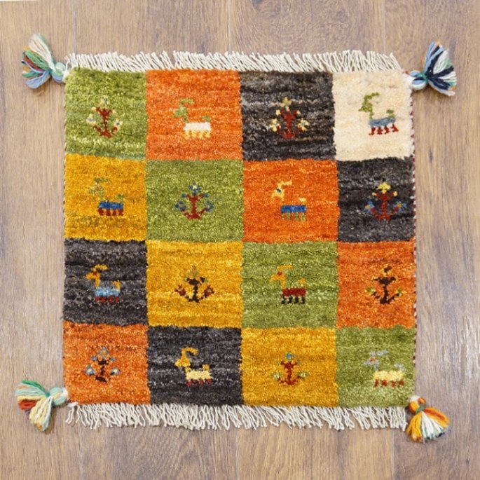 手織りギャッベ　GB40-462　座布団サイズ　約40.5×40cm