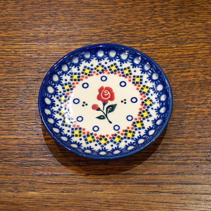 ポーランド陶器　ポーリッシュポタリー 「VENA」 プレート10cm　V372-U504　ローズ柄