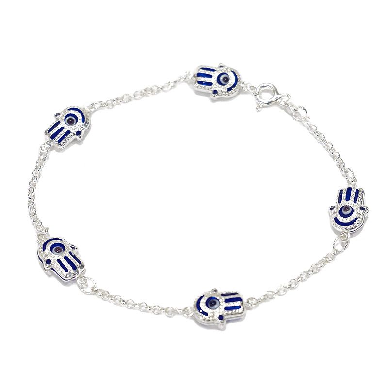 ナザールボンジュウ　トルコのお守り　シルバーブレスレット　N-BS6008N　ファティマの手/ネイビー目玉