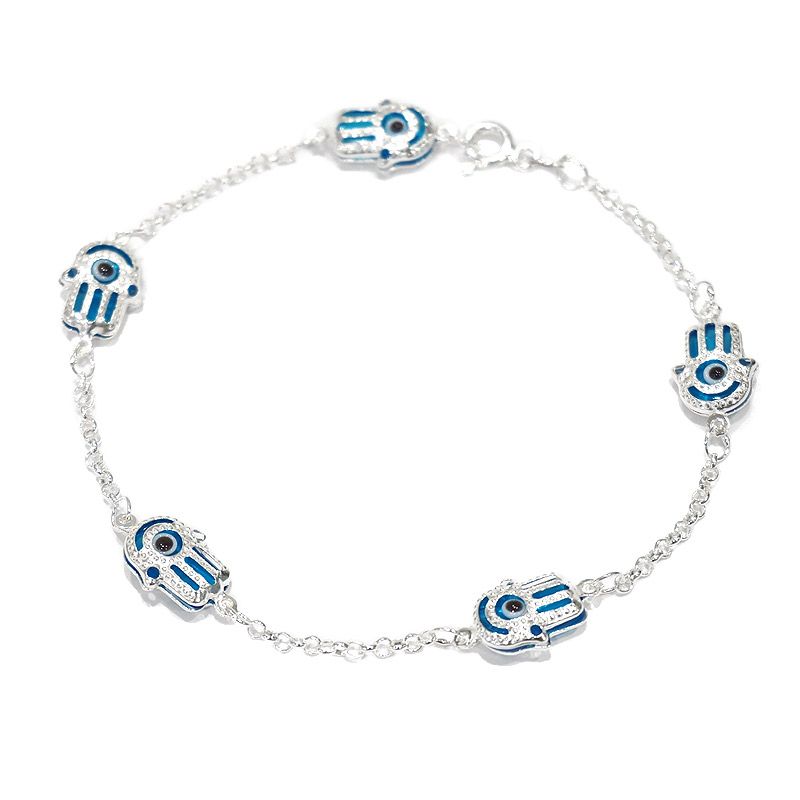 ナザールボンジュウ　トルコのお守り　シルバーブレスレット　N-BS6008B　ファティマの手/水色目玉