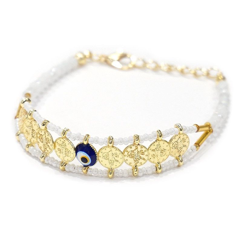 ナザールボンジュウ　ビーズブレスレット　N-B14126WT　ホワイト