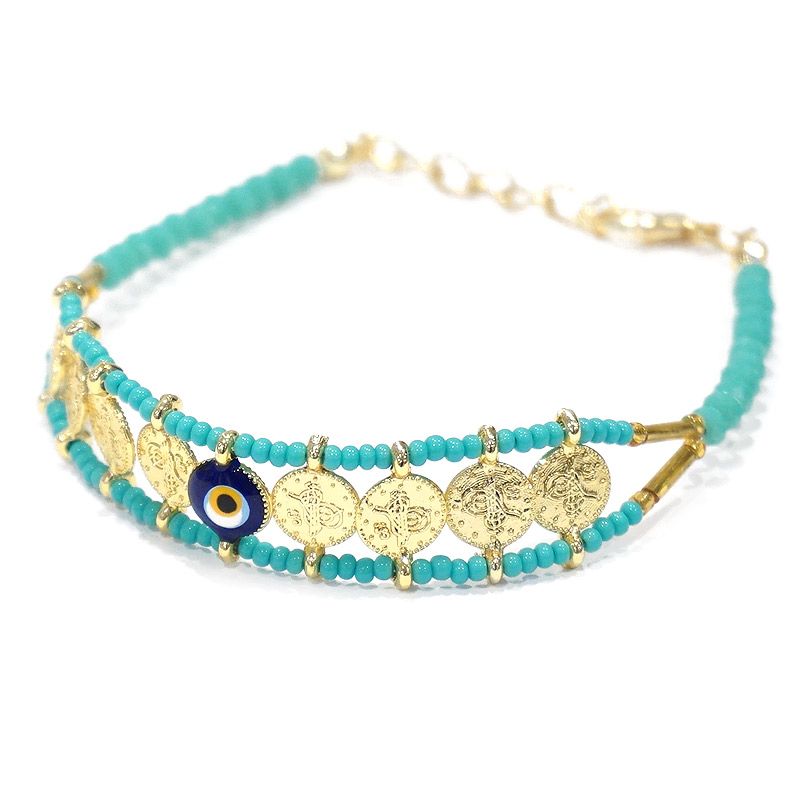 ナザールボンジュウ　ビーズブレスレット　N-B14126TQ　ターコイズ