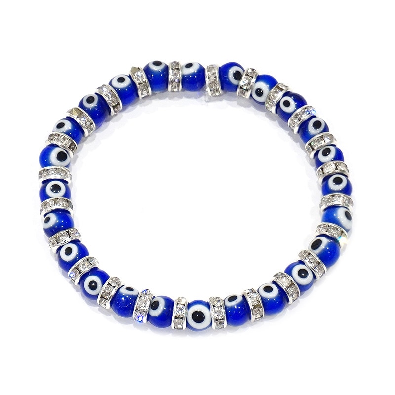 ナザールボンジュウ　トルコのお守り　きらきらガラスビーズブレスレット/ネイビー　N-B11990NV