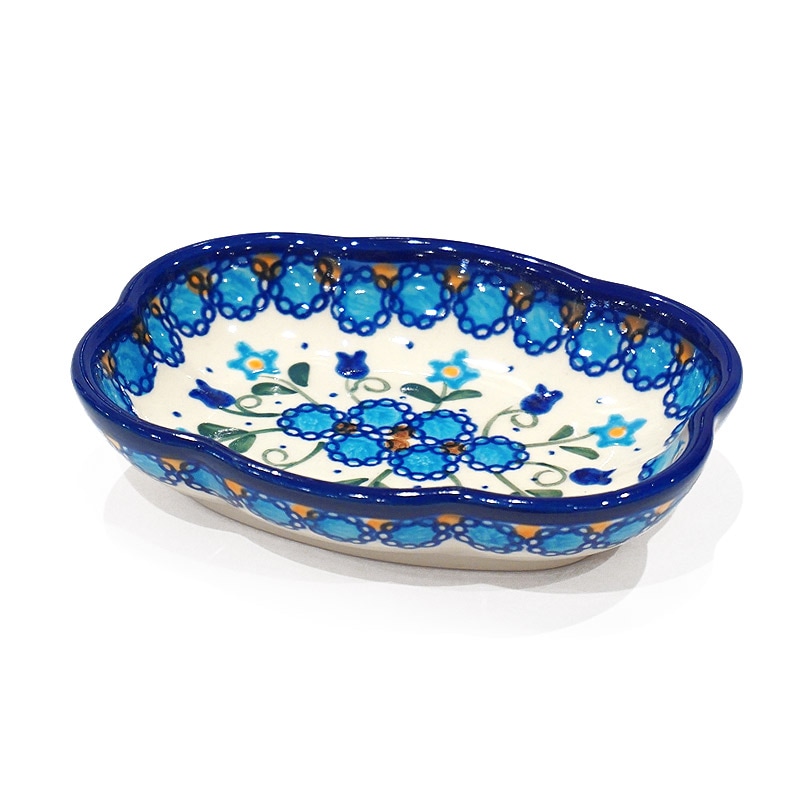ポーランド陶器　ポーリッシュポタリー 「VENA」 クラウド深皿　V085-U006　ブルーフラワー柄