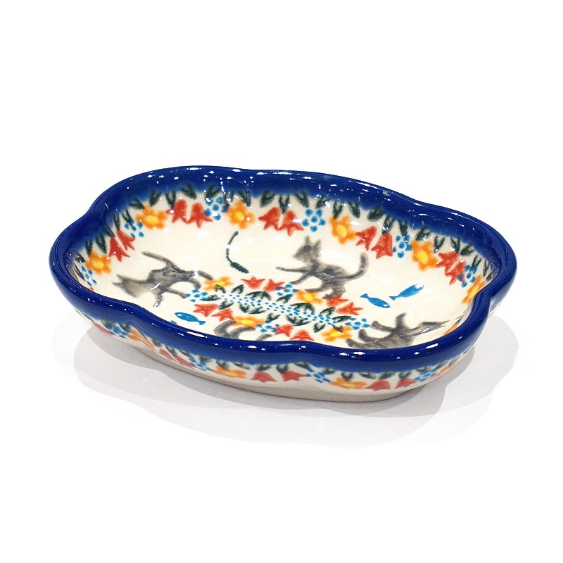 ポーランド陶器　ポーリッシュポタリー 「VENA」 クラウド深皿　V085-U731　子猫柄