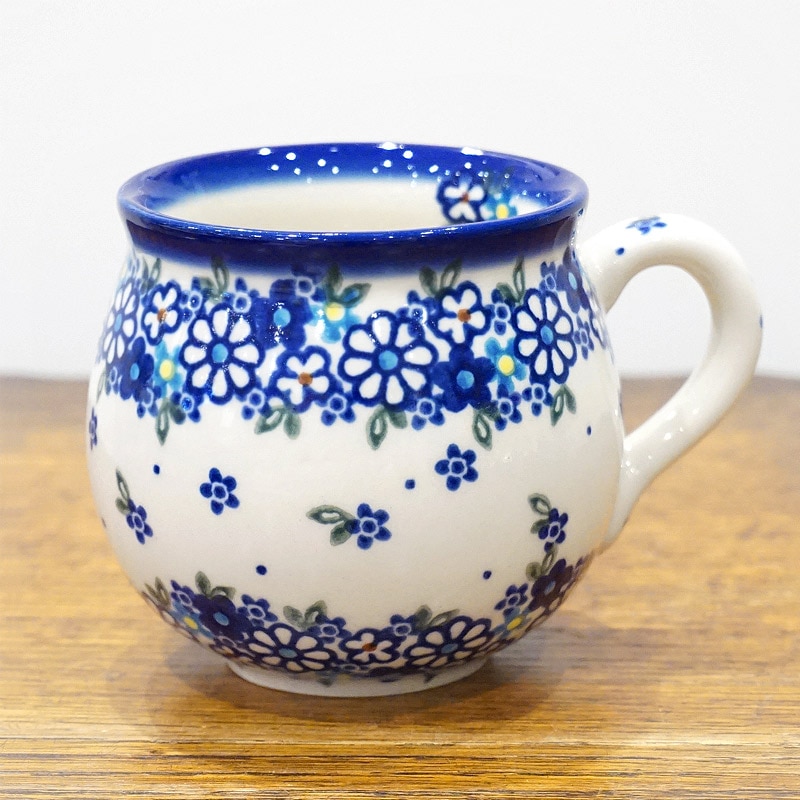 ポーランド陶器　ポーリッシュポタリー 「VENA」 マグカップ大（約340ml） V352-U453　青小花