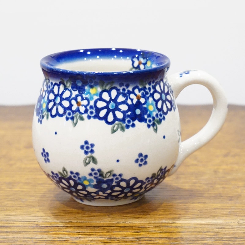 ポーランド陶器　ポーリッシュポタリー 「VENA」 マグカップ（約220ml） V337-U453　青小花