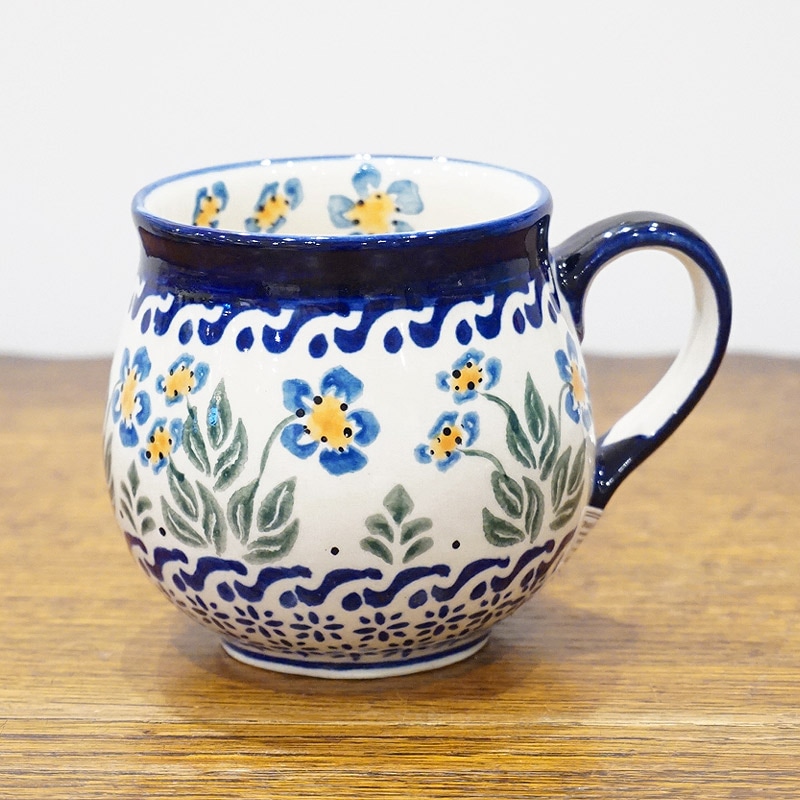 ポーランド陶器　ポーリッシュポタリー 「Millena」 マグカップ（約250ml） M0116-075B　忘れな草