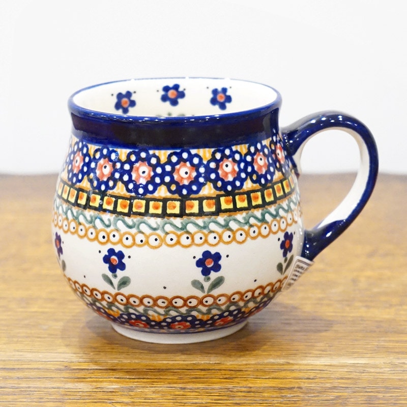 ポーランド陶器　ポーリッシュポタリー 「Millena」 マグカップ（約250ml） M0116-U6　紺色小花