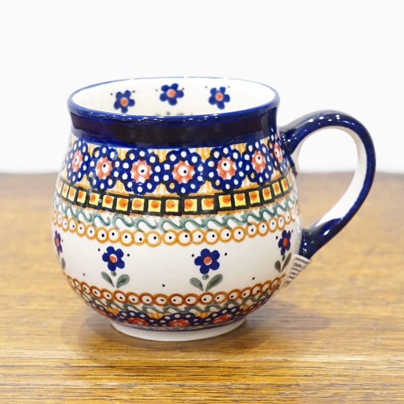 ポーランド陶器　ポーリッシュポタリー 「Millena」 マグカップ（約250ml） M0116-U6　紺色小花