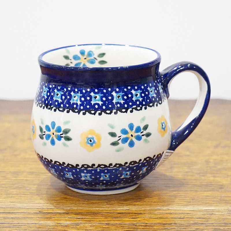 ポーランド陶器　ポーリッシュポタリー 「Millena」 マグカップ（約250ml） M0116-088　青と黄色の花